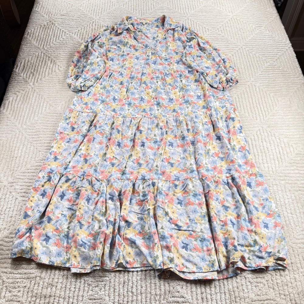 Kate & Sam Floral Tiered Midi Dress Women's XL Prairie Boho Cottagecore Breezy